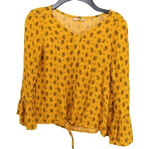 Mudd Girls Mustard Yellow Black Print Boho Top Medium